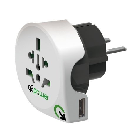 Q2 power utazóadapter, "World to Europe USB"