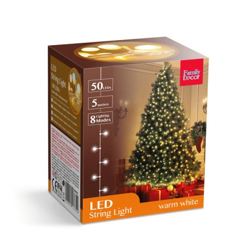 50 db LED-es fényfüzér, 5m, 8 programmal