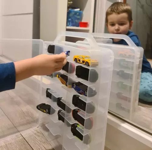 Kisautó tároló doboz, tartódoboz apró játékoknak