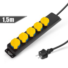   Delight Kültéri elosztó fedéllel - 1,5 m - 5 x 230V - 3 x 1,5 mm2, gumi - IP44
