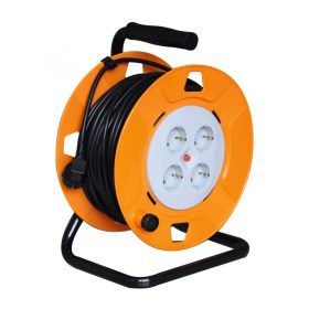   Home HJR 4-25/1,5 kábeldob, 25 m, IP20 kivitel, fém talp, H05VV-F 3G1,5 mm2 kábel, max. 3000 W, védőkapcsoló, 4 védőérintkezős a