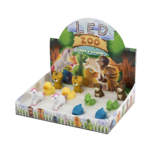 Home Kids LED ZOO állatfigurás kulcstartó, műanyag, hang- és fényhatás, 12 db