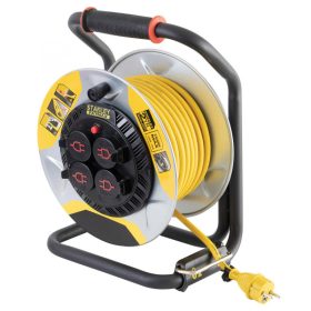   STANLEY SXECCM2FASE kültéri fém kábeldob, 25 m, IP44-es védelem, kábelvezető, masszív fém dob és láb, H07RN-F 3G1,5 mm2 kábel, m