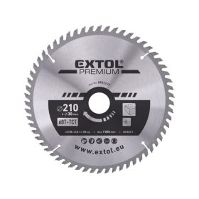   EXTOL PREMIUM körfűrészlap, keményfémlapkás, 184×30mm(lyuk átm), T50; 3,2mm lapkaszélesség, max. 7000 ford/perc