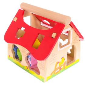   Fa ház farm szortírozó kockákkal Ecotoys - gyermek játék, fa játék, színes kockák, oktató játék
