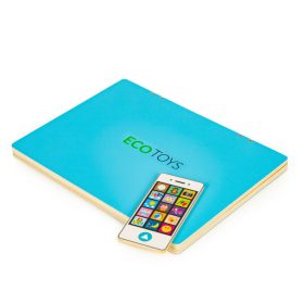   Fa mágneses oktató fekete tábla laptop telefonnal és betűkkel ECOTOYS