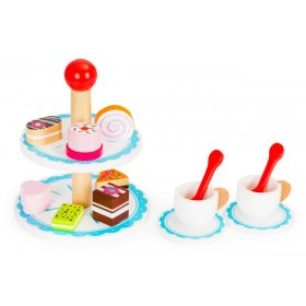   Fa torta készlet Ecotoys - gyerek játékfa torta, fa játék konyha, tortaformák, fa játék élelmiszerek, szerepjáték