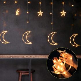   Holdfény, csillagok, karácsonyi fények, függöny, 96LED fényfüzér