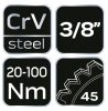 NEO TOOLS Nyomatékkulcs 3/8"x420mm, 20-100NM 25 év garanciával 08-824