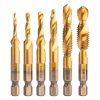 NEO TOOLS Gépi menetfúró készlet, 2az1ben előfúró éllel, HSS-Titán, M3-M10, 6db, hatszög szárral 08-959