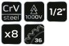 NEO TOOLS Dugókulcskészlet, 1/2", 1000V, szigetelt 8db 01-307