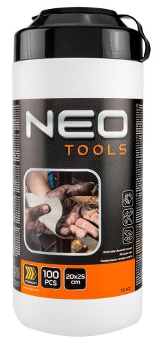 NEO TOOLS Kéztisztító kendő, 100 lap, ragasztó, gyanta, szilikon, lakk, festék, poliuretán hab és polimer 10-407