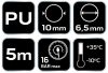 NEO TOOLS Pneumatikus spiráltömlő, 6,5x10mm x 5m, PU 12-070-1