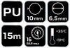NEO TOOLS Pneumatikus spiráltömlő, 6,5x10mm x 15m, PU 12-072-1