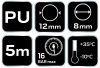 NEO TOOLS Pneumatikus spiráltömlő, 8,0x12mm x 5m, PU 12-074-1