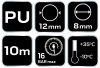 NEO TOOLS Pneumatikus spiráltömlő, 8,0x12mm x 10m, PU 12-075-1