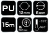 NEO TOOLS Pneumatikus spiráltömlő, 8,0x12mm x 15m, PU 12-076-1
