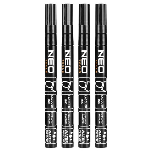 NEO TOOLS 4db jelölőfilc, lakkfilc, vízálló festékkel, alu festéktartály házzal, fekete, normál hegyű 13-852