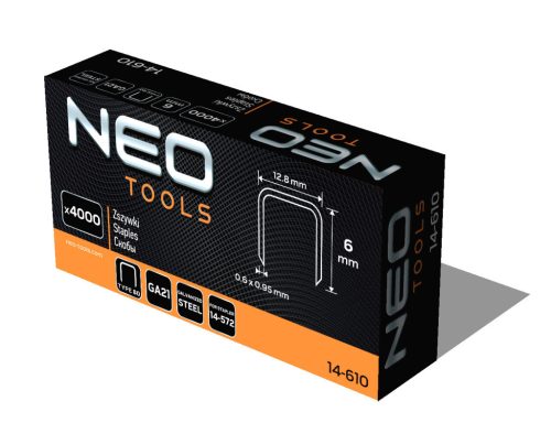 NEO TOOLS Tűzőkapocs, horganyzott 80-as tipus, pneumatikus tűzőgéphez (14-572), GA21, 6mm, 4000db 14-610
