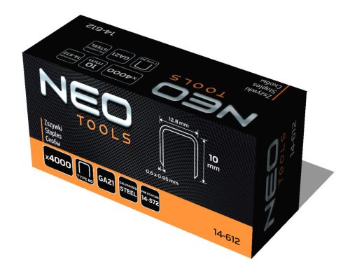 NEO TOOLS Tűzőkapocs, horganyzott 80-as tipus, pneumatikus tűzőgéphez (14-572), GA21, 10mm, 4000db 14-612