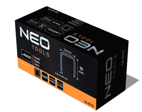 NEO TOOLS Tűzőkapocs, horganyzott 80-as tipus, pneumatikus tűzőgéphez (14-572), GA21, 12mm, 4000db 14-613