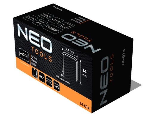 NEO TOOLS Tűzőkapocs, horganyzott 80-as tipus, pneumatikus tűzőgéphez (14-572), GA21, 14mm, 4000db 14-614
