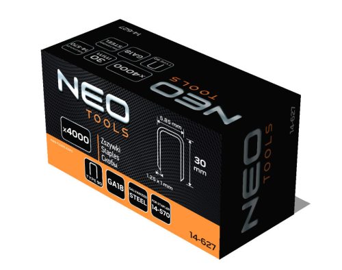 NEO TOOLS Tűzőkapocs, horganyzott 90-es tipus, pneumatikus tűzőgéphez (14-570), GA18, 30mm, 4000db 14-627