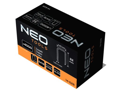 NEO TOOLS Tűzőkapocs, horganyzott 90-es tipus, pneumatikus tűzőgéphez (14-570), GA18, 32mm, 4000db 14-628