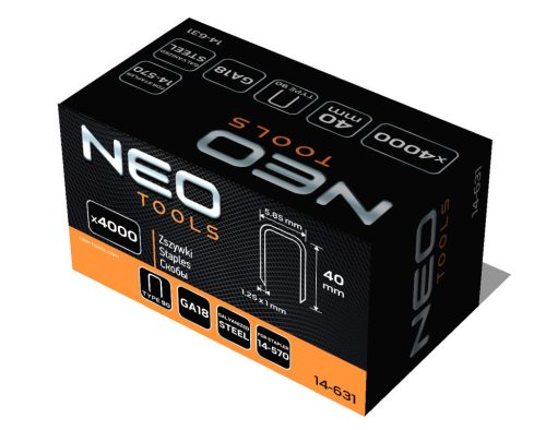 NEO TOOLS Tűzőkapocs, horganyzott 90-es tipus, pneumatikus tűzőgéphez (14-570), GA18, 40mm, 4000db 14-631