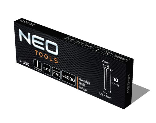 NEO TOOLS Tűzőszeg, horganyzott 300 (F) tipus, pneumatikus tűzőgéphez (14-570), GA18, 10mm, 4000db 14-650