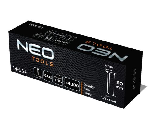 NEO TOOLS Tűzőszeg, horganyzott 300 (F) tipus, pneumatikus tűzőgéphez (14-570), GA18, 30mm, 4000db 14-654