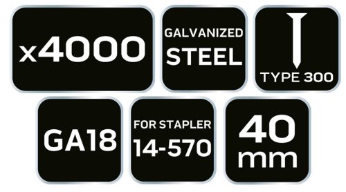 NEO TOOLS Tűzőszeg, horganyzott 300 (F) tipus, pneumatikus tűzőgéphez (14-570), GA18, 40mm, 4000db 14-656