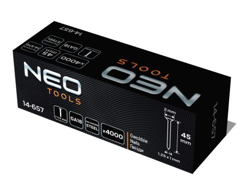NEO TOOLS Tűzőszeg, horganyzott 300 (F) tipus, pneumatikus tűzőgéphez (14-570), GA18, 45mm, 4000db 14-657