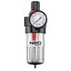 NEO TOOLS Pneumatikus víztelenítő szűrő 1/2", nyomásszabályzóval, fém 14-732