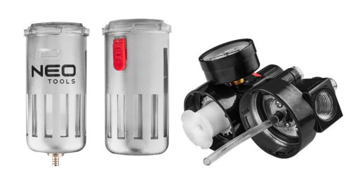 NEO TOOLS Pneumatikus víztelenítő szűrő és olajzó 1/2", nyomásszabályzóval, fém 14-734