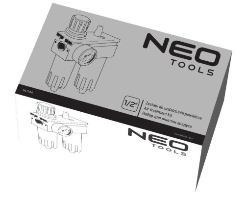 NEO TOOLS Pneumatikus víztelenítő szűrő és olajzó 1/2", nyomásszabályzóval, fém 14-734