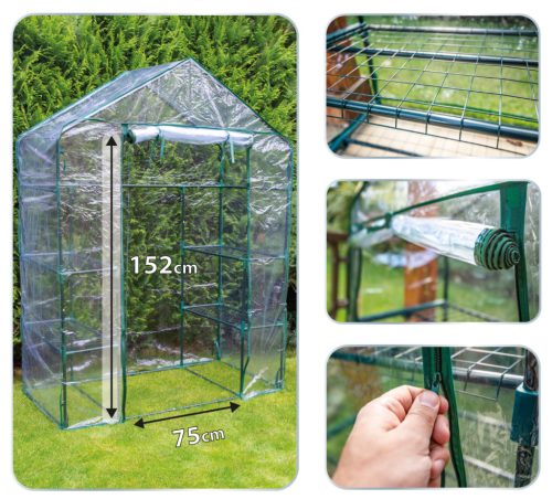 NEO TOOLS Növényház 143 x 73 x 195cm, PVC fólia, fémszerkezet 15-902
