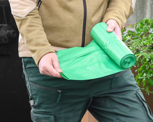 NEO TOOLS Szemeteszsák 60l, 60x70cm, zöld,erősített húzószalagos, vastagság:35mic, 10db 15-990