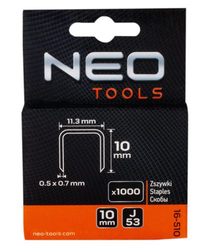NEO TOOLS Tűzőkapocs 10mm, J típus, 1000db 16-510