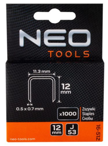 NEO TOOLS Tűzőkapocs 12mm, J típus, 1000db 16-512