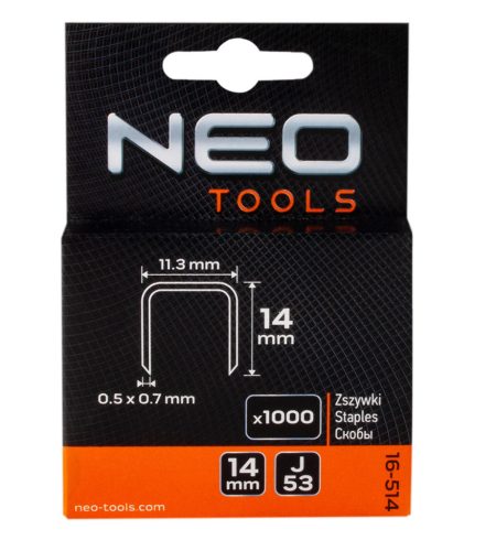NEO TOOLS Tűzőkapocs 14mm, J típus, 1000db 16-514