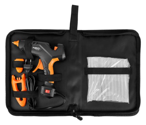 NEO TOOLS Ragasztópisztoly 11mm, 60/100W, 12 ragasztópatron, 3 ujjvédő, textil tok 17-100