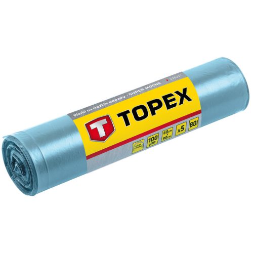 TOPEX Szemeteszsák 80L, Nagy teherbírású, kék, méretek:60x90cm, vastagság: 100 mic, LDPE fólia, 5db 23B257