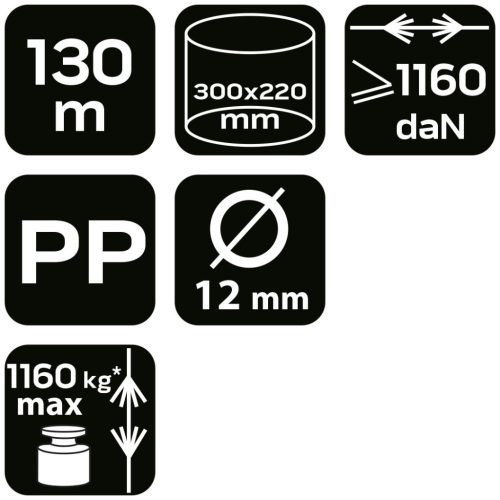 NEO TOOLS Kötél, fonatolt polipropilén 12mm/ 130m 49-946