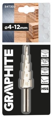 GRAPHITE Lépcsős fúró, HSS, 4-12mm 54T302