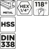 GRAPHITE Csigafúró, 1/4" hatszög szárral, HSS DIN 338, 11mm  54T719