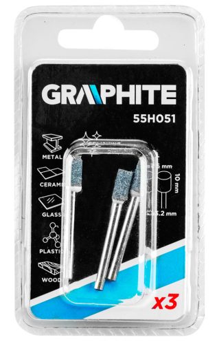GRAPHITE Csapos csiszolókő 5x10mm, henger, szár 3.2mm, 3db 55H051