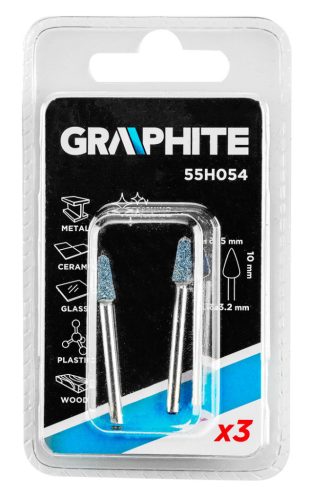 GRAPHITE Csapos csiszolókő 5x10mm, kúp, szár 3.2mm, 3db 55H054