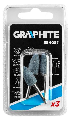 GRAPHITE Csapos csiszolókő 10x20mm, töltény, szár 3.2mm, 3db 55H057