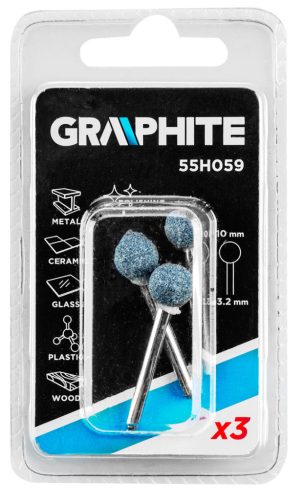 GRAPHITE Csapos csiszolókő 10mm, gömb, szár 3.2mm, 3db 55H059
